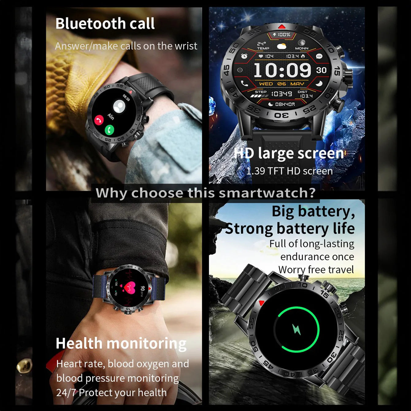 Smartwatch Outdoor Military Health Monitoring Sports Watch